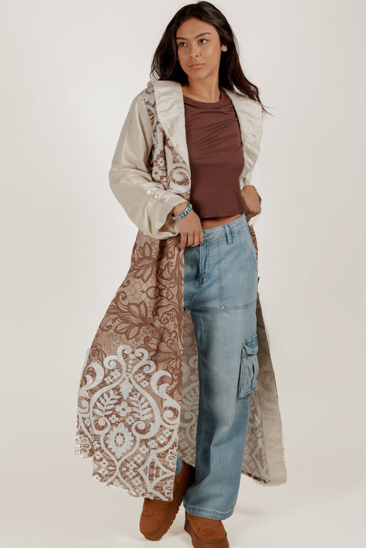 100% Linen Champagne Long Duster – Vintage Elegance ( sku #LN240002 )