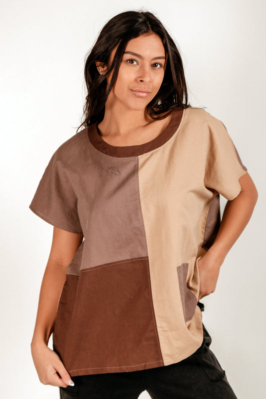 Sand-Washed Linen Patchwork Top (SKU # LN2400035 )