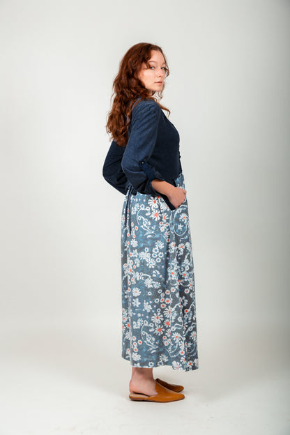 Wildflower Charm Cotton Maxi Dress (D240019T Navy )