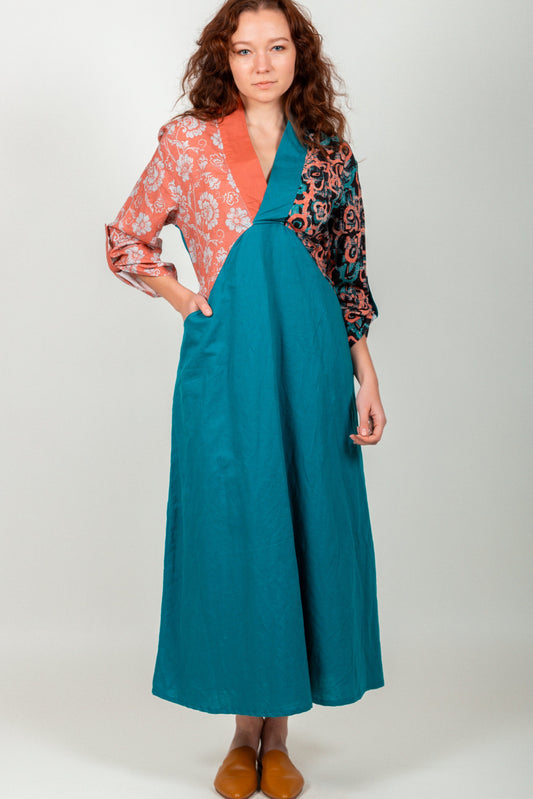 Timeless Breeze Linen Maxi Dress (SKU #LN24009 teal and rust )