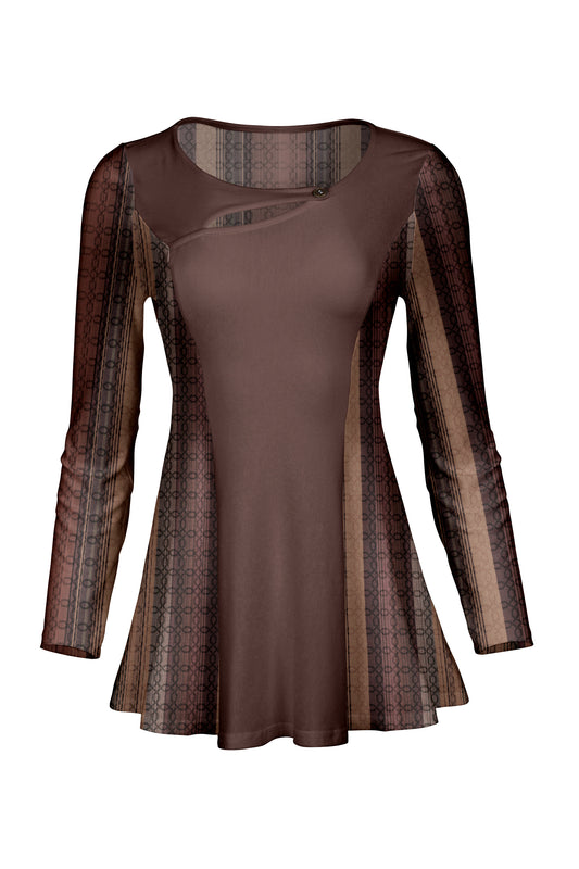 3-Piece Patched Front Tunic-Brown Multi