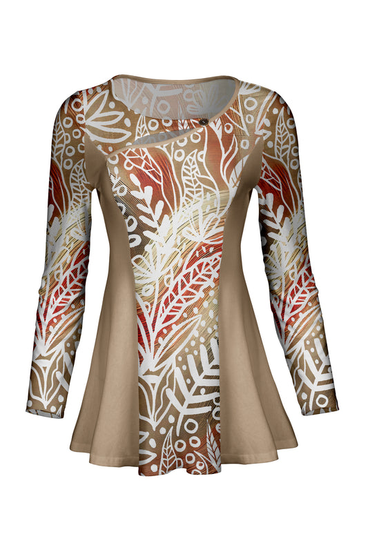 3-Piece Patched Front Tunic-Beige Leaves