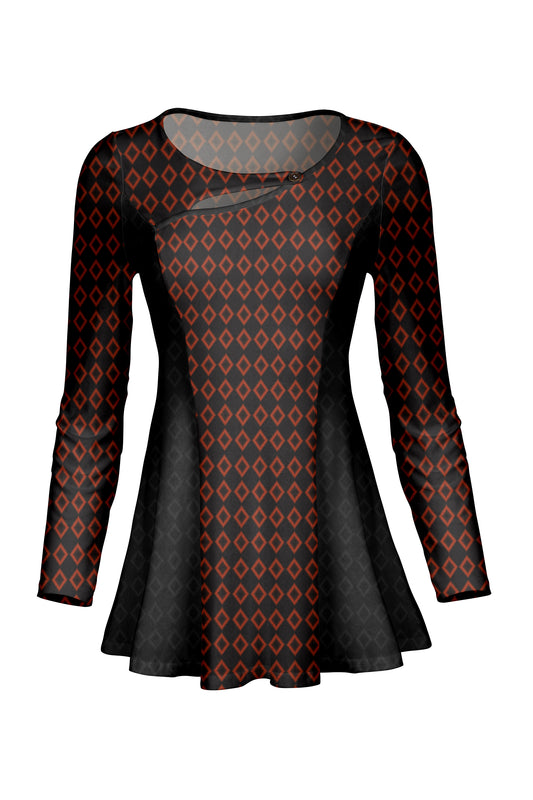 3-Piece Patched Front Tunic-Red Black