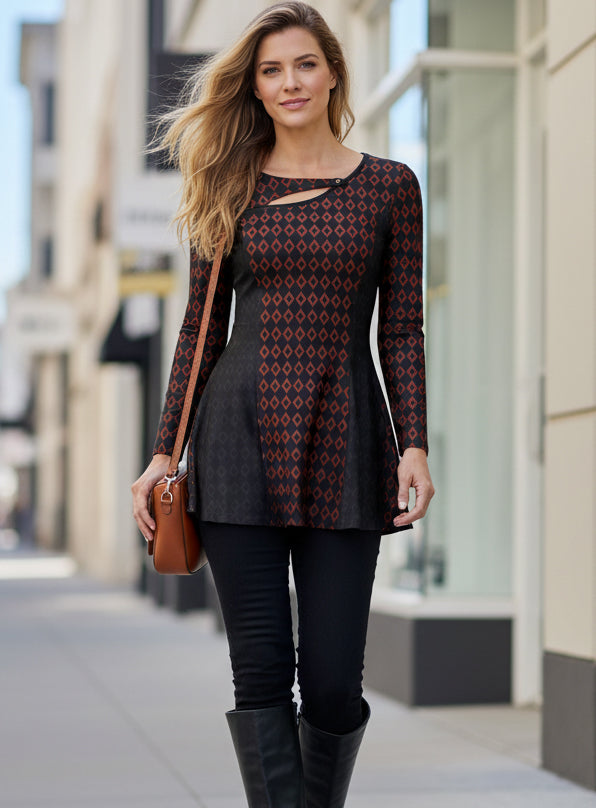 3-Piece Patched Front Tunic-Red Black