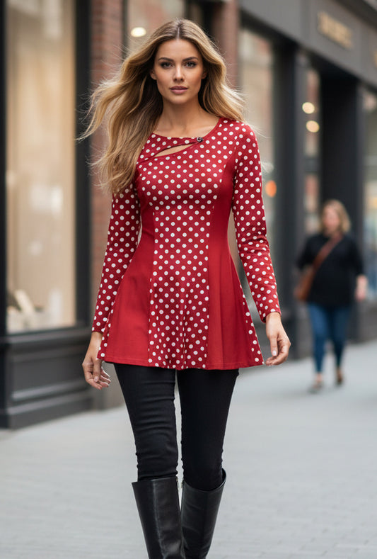 3-Piece Patched Front Tunic-Red White