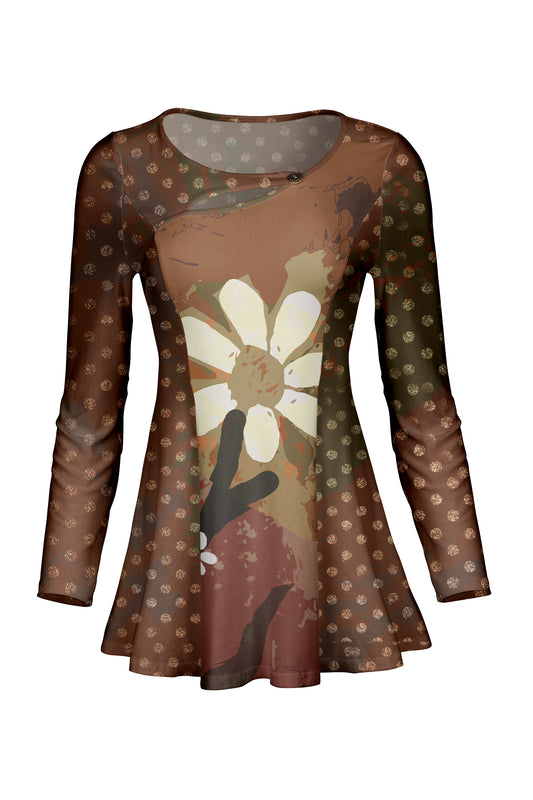 3-Piece Patched Front Tunic-Brown White