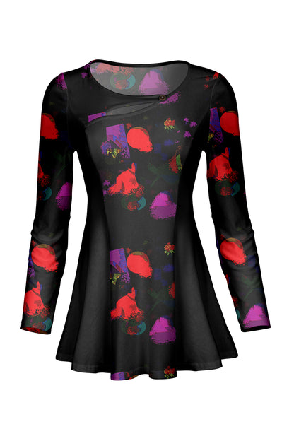 3-Piece Patched Front Tunic-Red Black