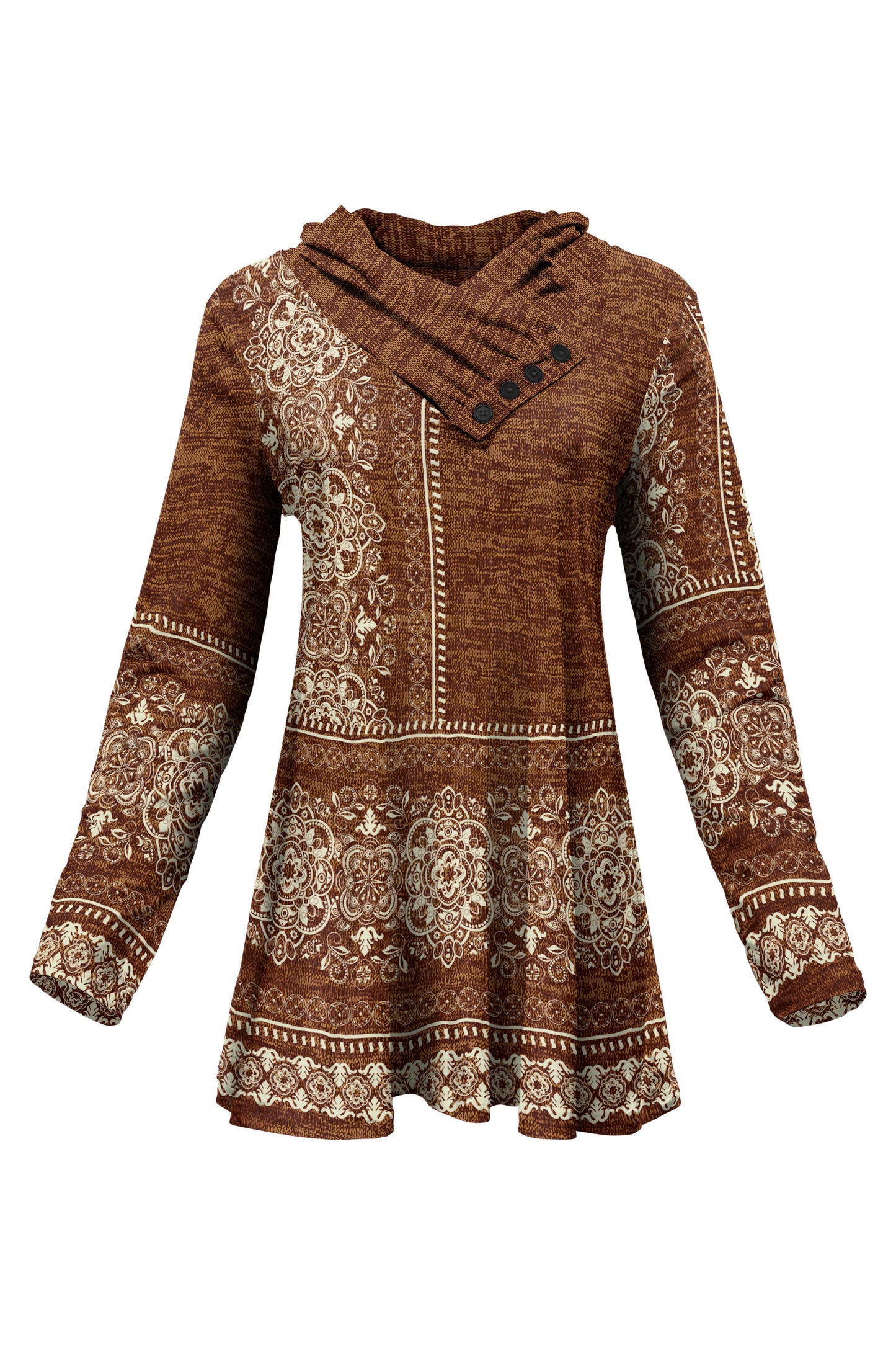 Classic Button-Collar Knit Tunic-Brown White