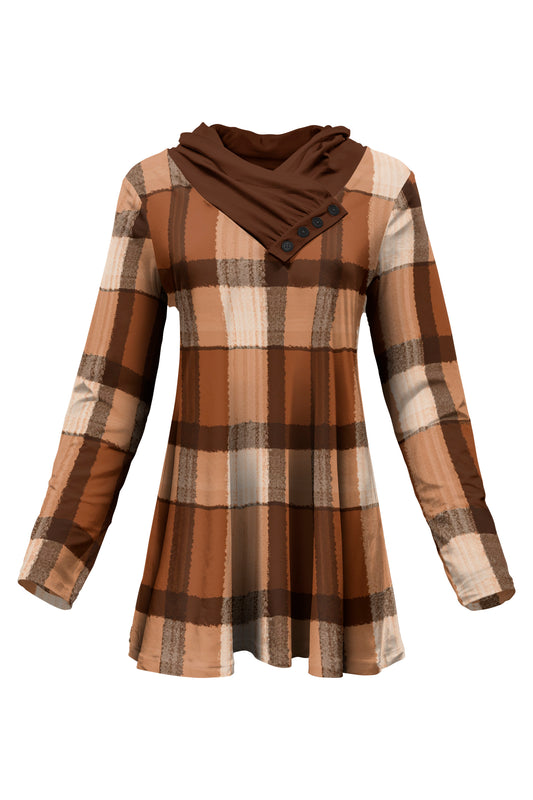 Classic Button-Collar Knit Tunic-Brown Beige