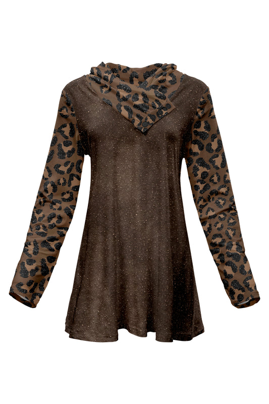 Classic Button-Collar Knit Tunic-Brwon Animal