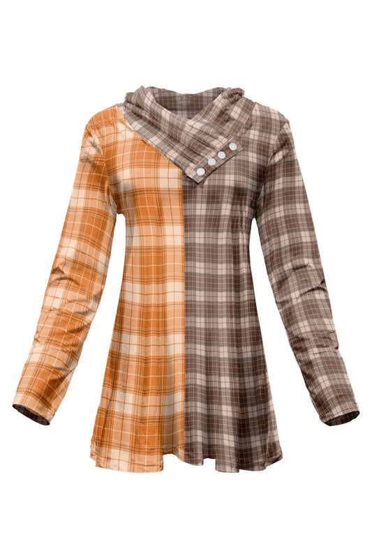 Classic Button-Collar Knit Tunic-Beige Orange