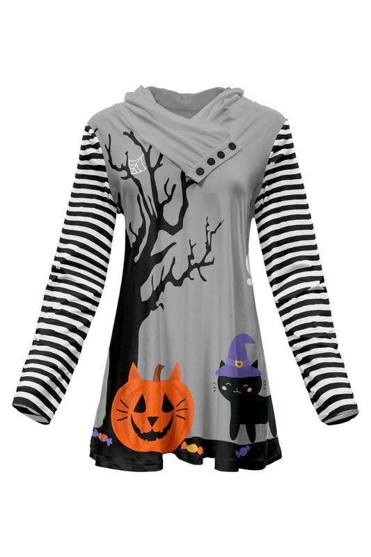 Classic Button-Collar Knit Tunic-Black Grey