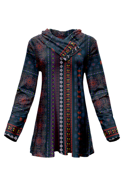 Classic Button-Collar Knit Tunic-Brown White