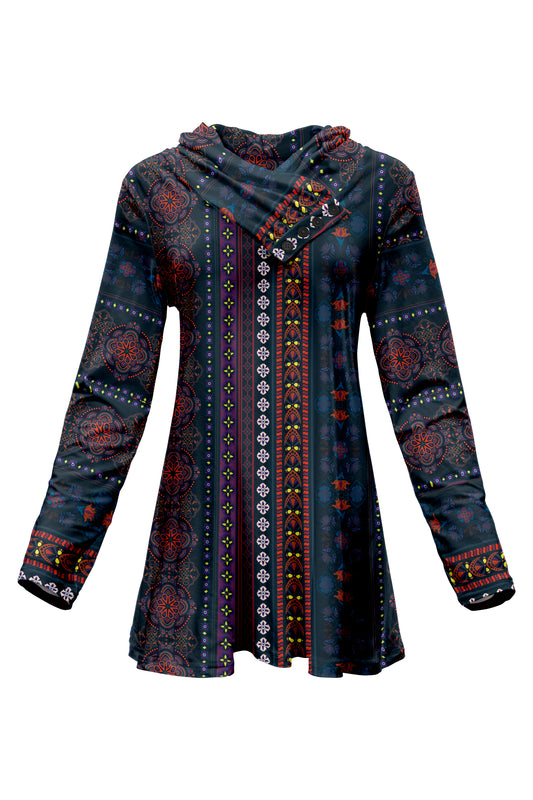 Classic Button-Collar Knit Tunic-Navy Multy