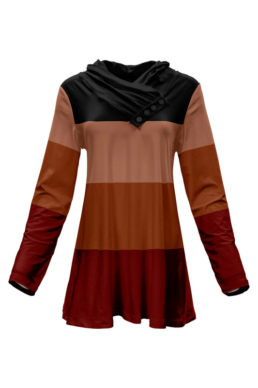 Classic Button-Collar Knit Tunic-Brown