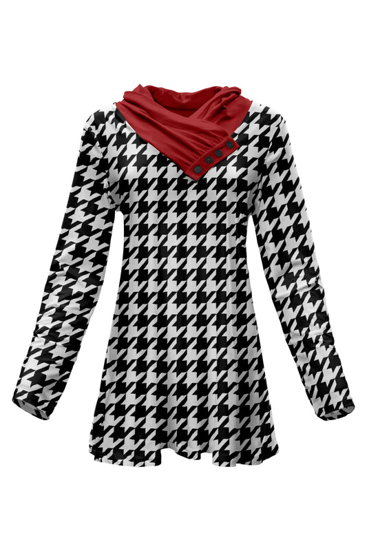 Classic Buttons Collar Tunic- Black Red