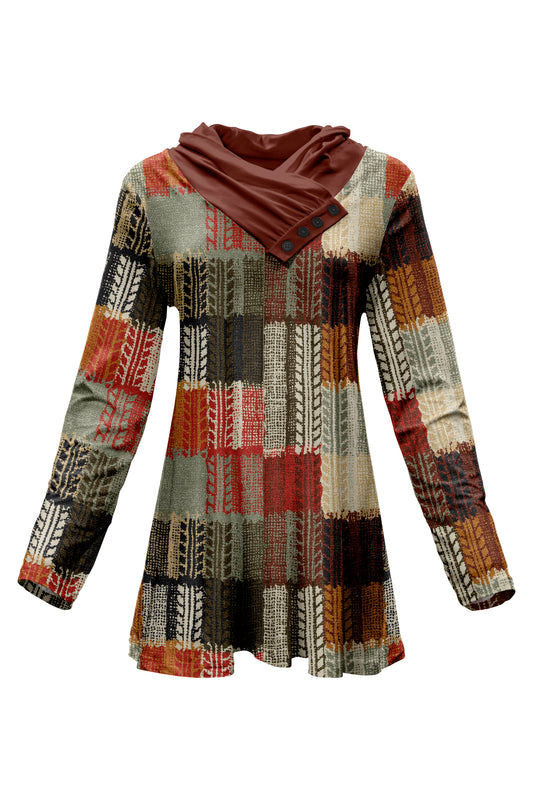 Classic Button-Collar Knit Tunic-Orange Multi