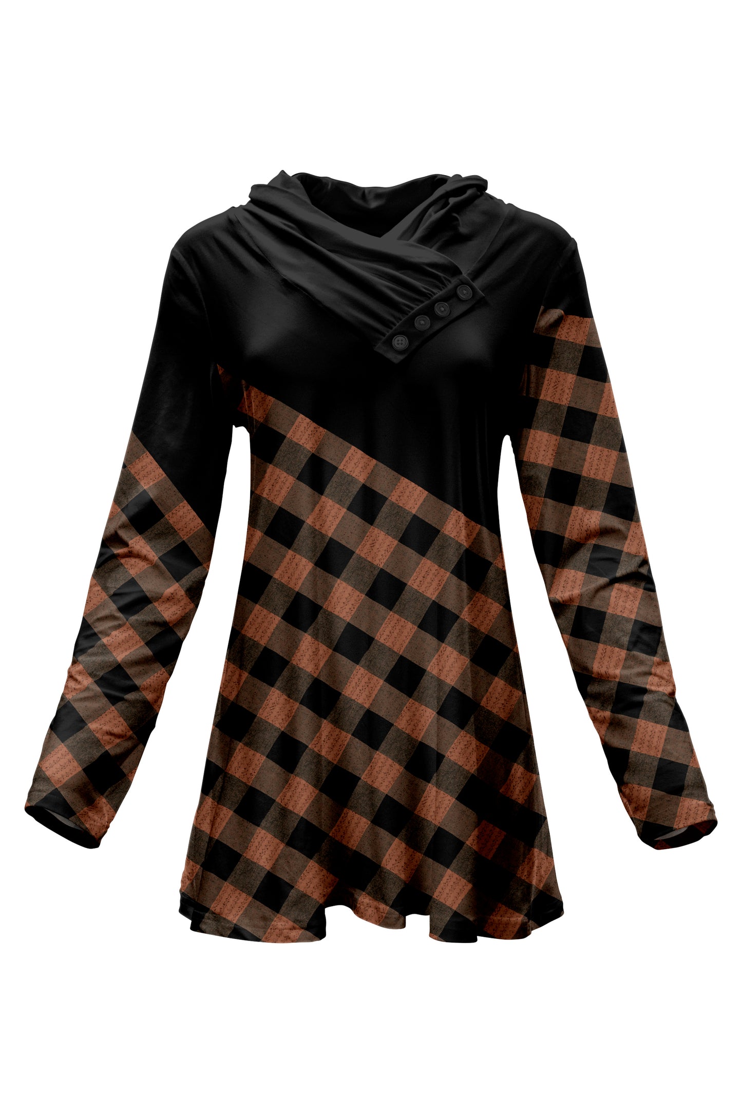 Classic Button-Collar Knit Tunic-Orange Black