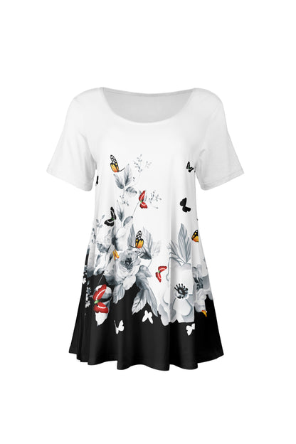 Short SleevesTunic with beautiful prints-Black Gold Floral