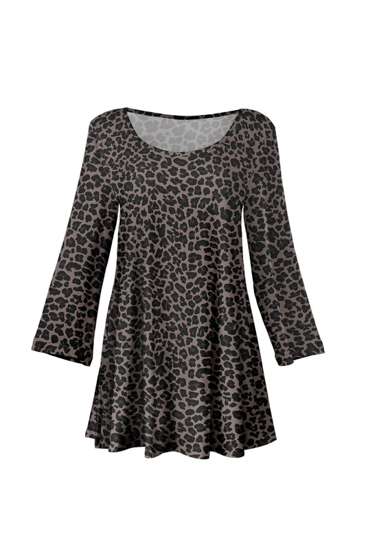 Bold Print Flowy Hem Tunic-Black Animal