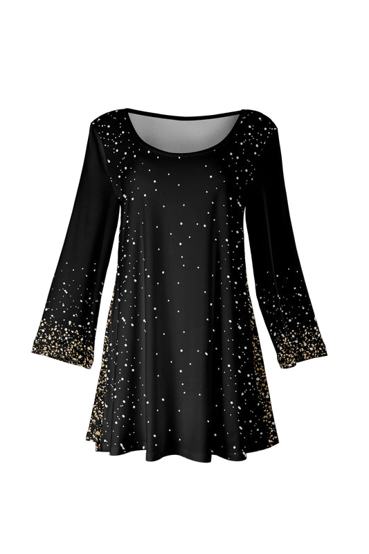 Long Sleeves Tunic with Bold Prints-Black White Gold