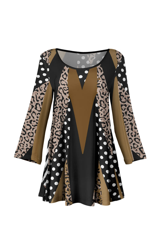 Bold Print Flowy Hem Tunic-Black Brown