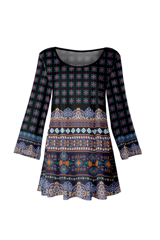 Bold Print Tunic-Black Grey Boho