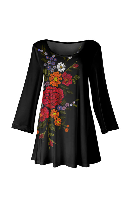 Bold Print Tunic-Black Red Floral