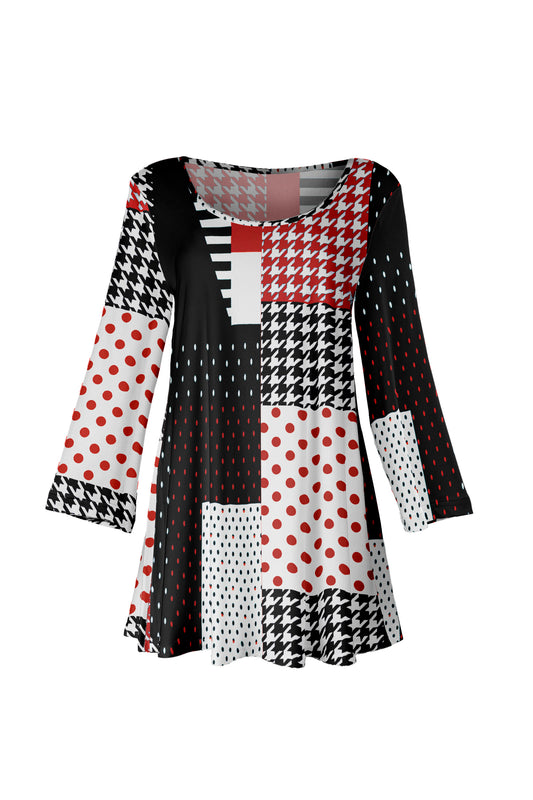 Bold Print Flowy Hem Tunic-Black Red Multi