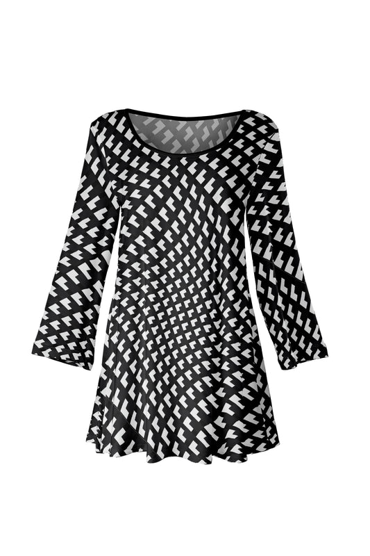 Bold Print Flowy Hem Tunic-Black White