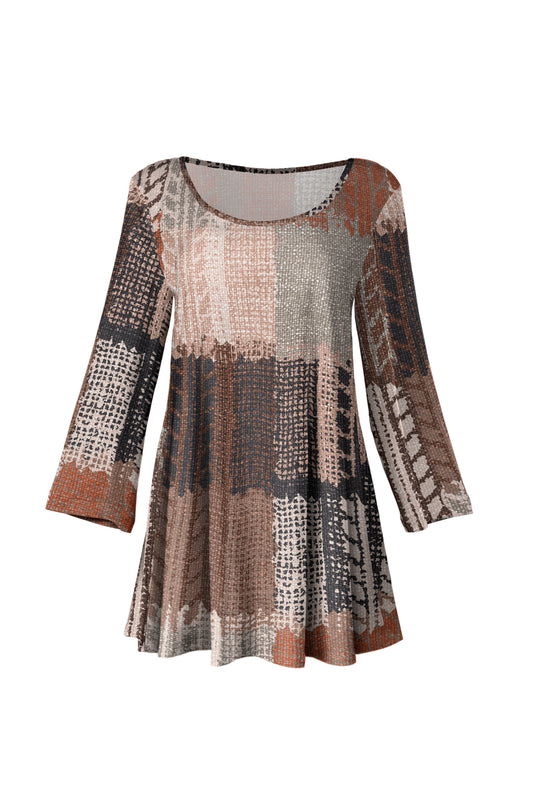 Long Sleeves Tunic with Bold Prints-Brown Beige Multi