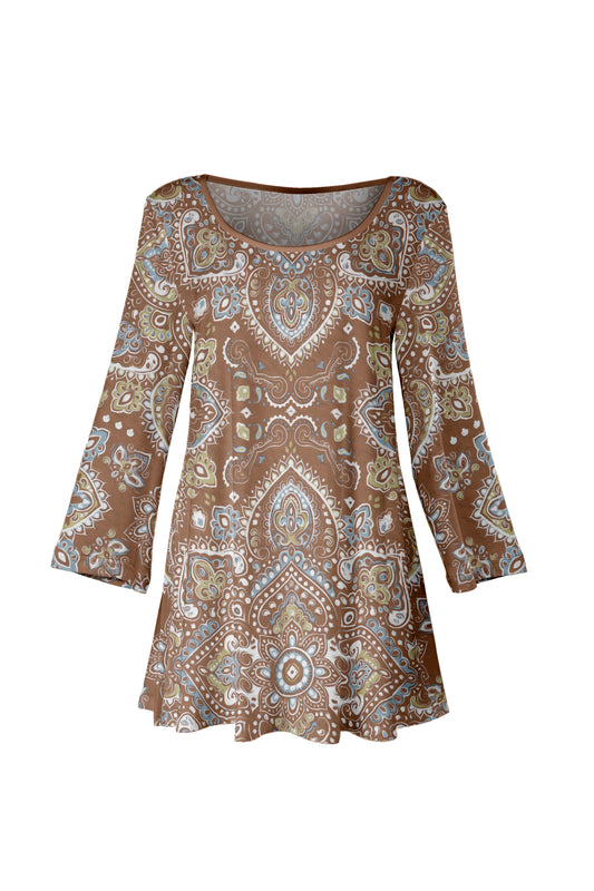 Long Sleeves Tunic with Bold Prints-Beige White