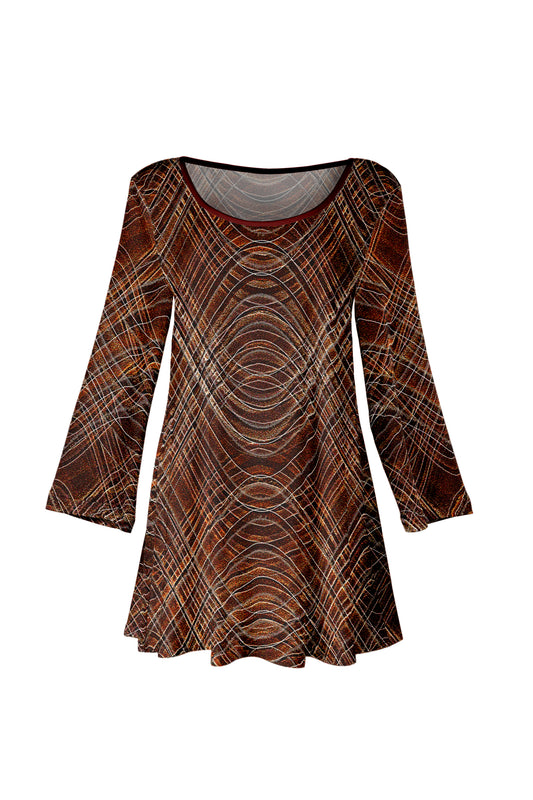 Bold Print Flowy Hem Tunic-Burgendy Gold Multi
