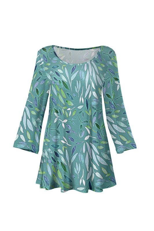Bold Print Tunic-Green Leaves