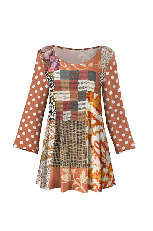 Bold Print Flowy Hem Tunic-Rust Yellow Multi