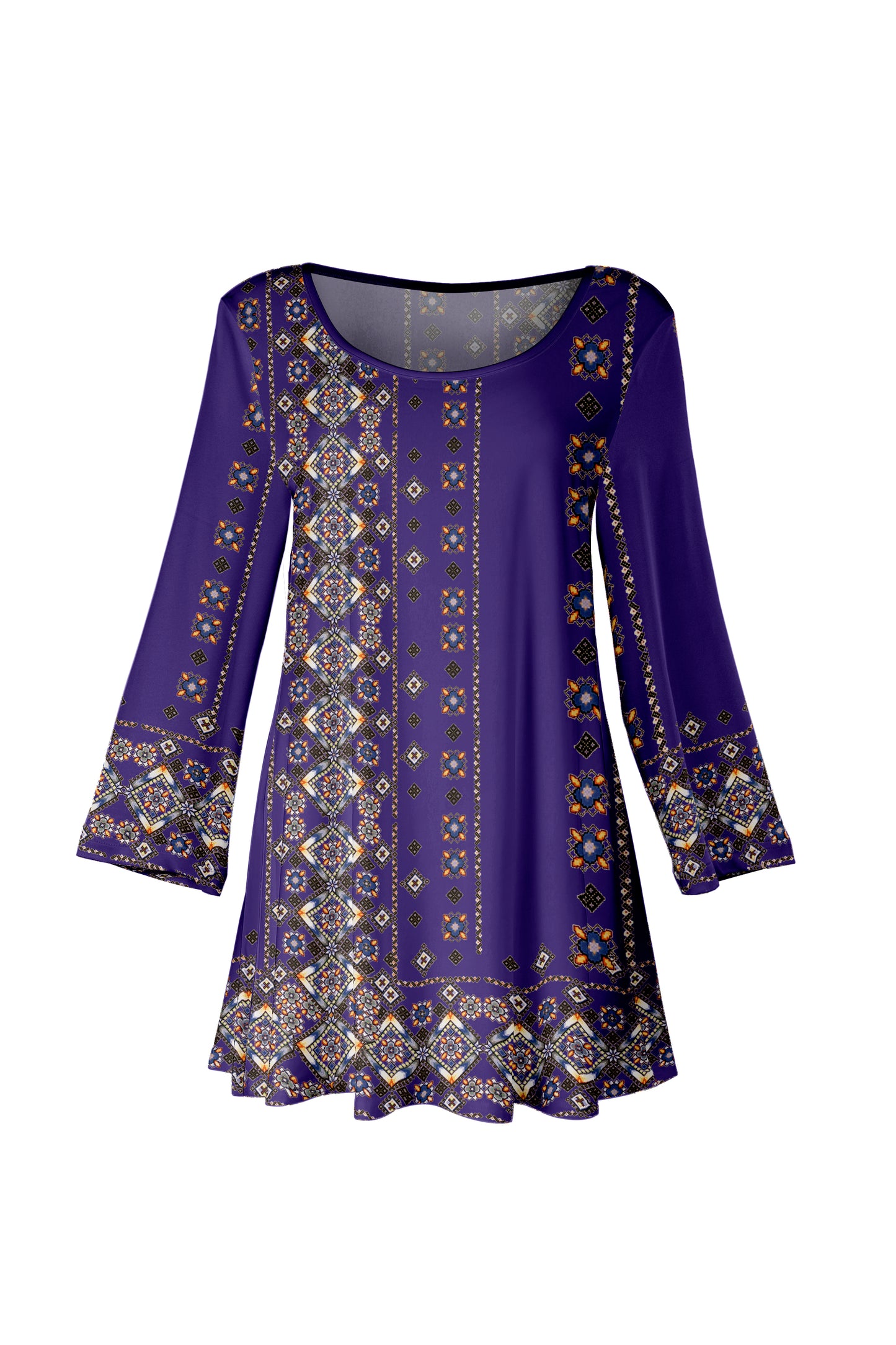 Bold Print Flowy Hem Tunic-Black Grey
