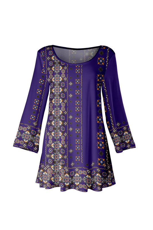 Bold Print Flowy Hem Tunic-Purple Multi