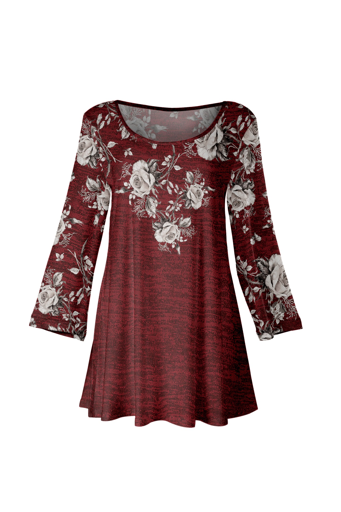 Bold Print Flowy Hem Tunic-Burgendy Pink Floral