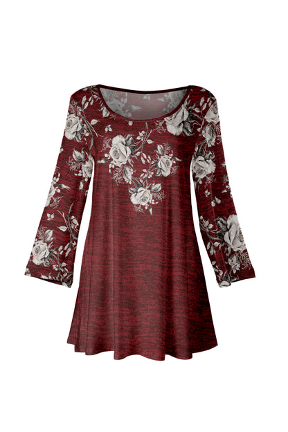 Bold Print Flowy Hem Tunic-Burgendy Pink Floral