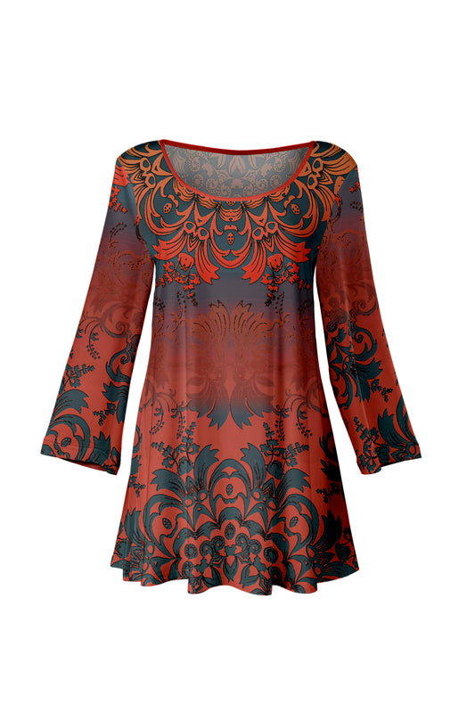 Bold Prints Tunic-Black Red Boho