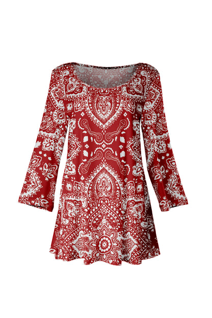 Bold Prints Tunic-Black Red Boho
