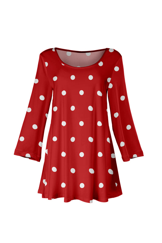 Long Sleeves Tunic with Bold Prints-Red White Dot