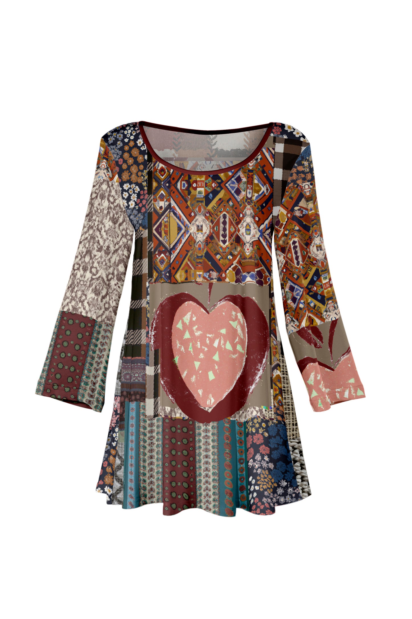 Long Sleeves Tunic with Bold Prints-Red White Dot