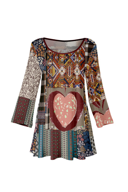 Long Sleeves Tunic with Bold Prints-Red White Dot