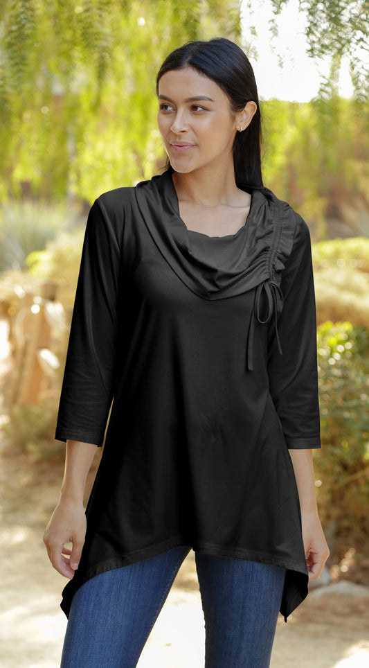 Unique Collar Tunic-BLACK