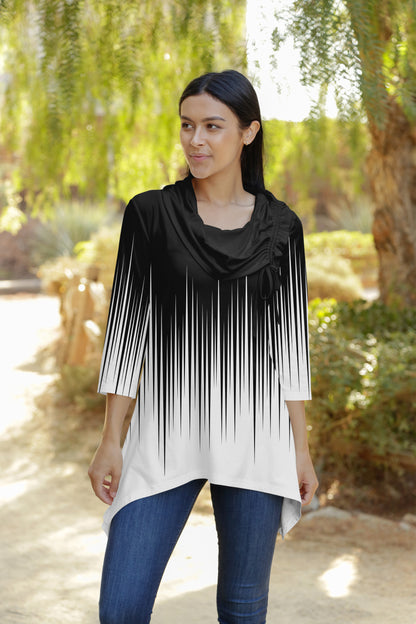 Bold Contrast Collar Tunic-Black White Dots