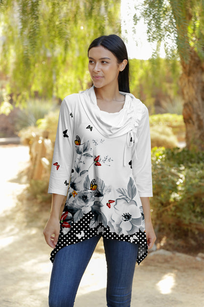 Bold Contrast Collar Tunic-Black White Dots