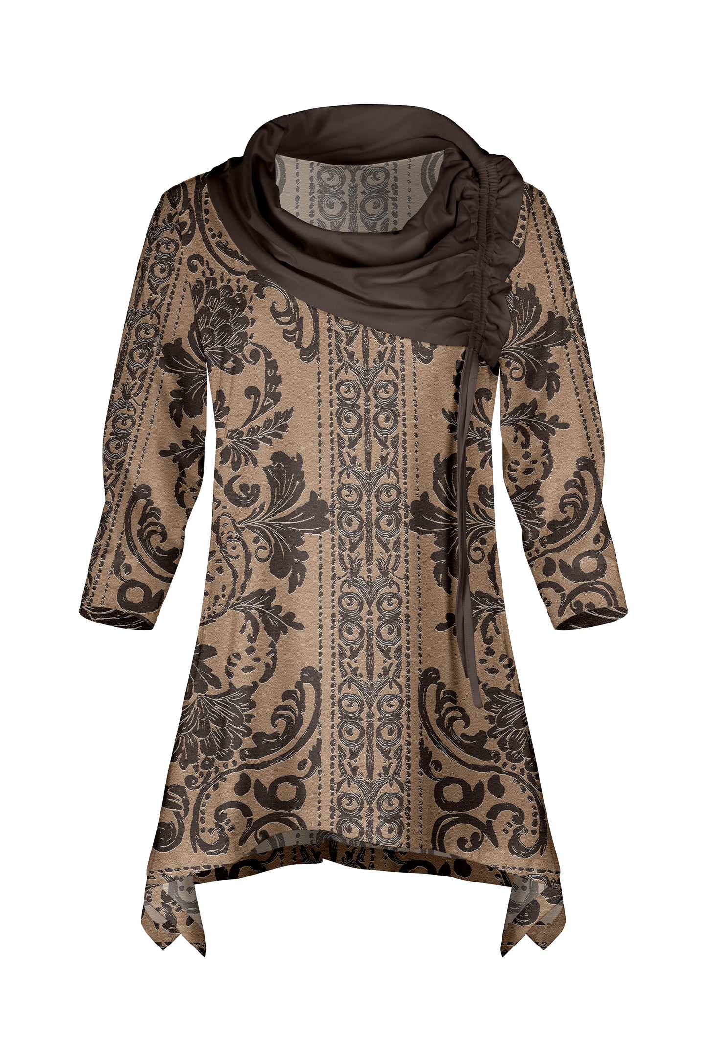 Bold Contrast Collar Tunic-Brown Multi
