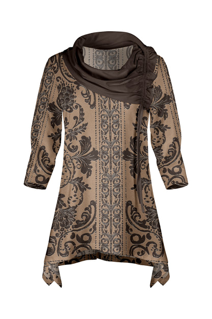 Bold Contrast Collar Tunic-Brown Multi