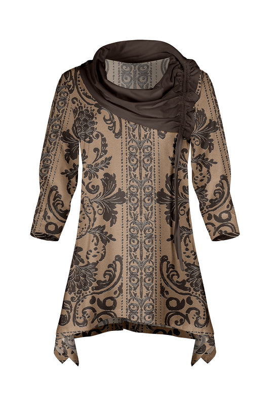 Bold Contrast Collar Tunic-Brown Multi